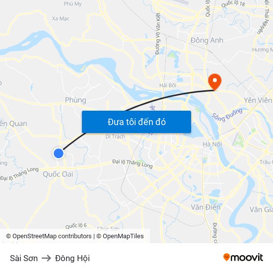 Sài Sơn to Đông Hội map