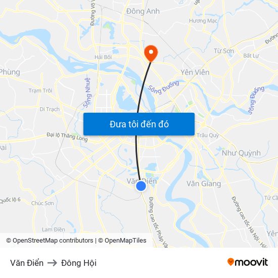 Văn Điển to Đông Hội map