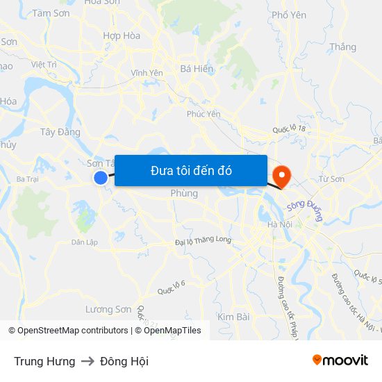 Trung Hưng to Đông Hội map