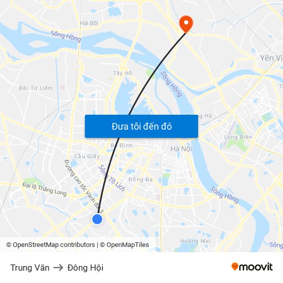 Trung Văn to Đông Hội map