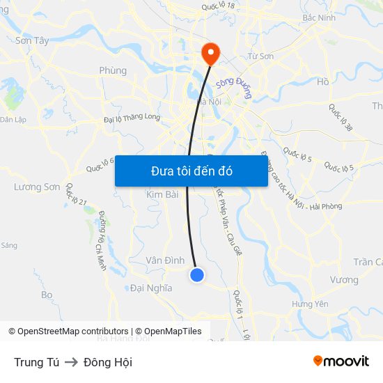 Trung Tú to Đông Hội map