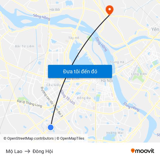 Mộ Lao to Đông Hội map