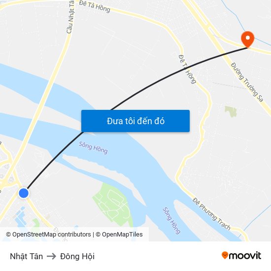 Nhật Tân to Đông Hội map