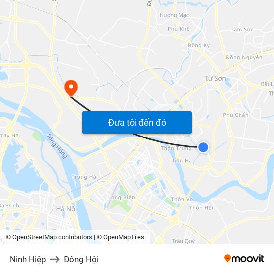 Ninh Hiệp to Đông Hội map