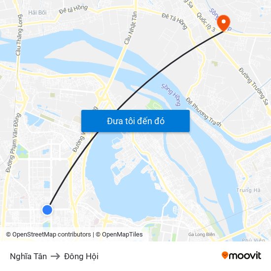 Nghĩa Tân to Đông Hội map