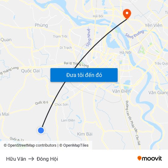 Hữu Văn to Đông Hội map