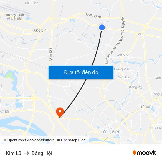 Kim Lũ to Đông Hội map