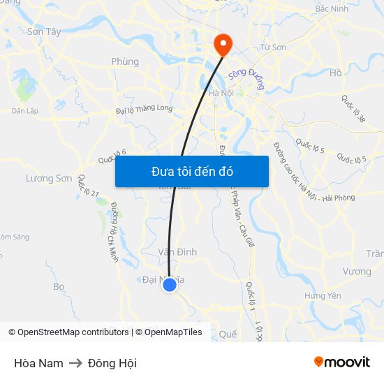 Hòa Nam to Đông Hội map