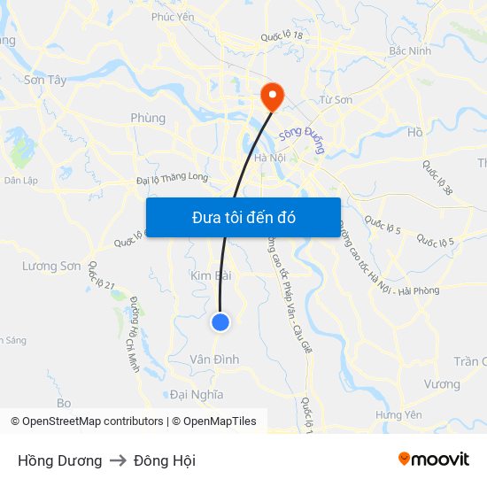 Hồng Dương to Đông Hội map