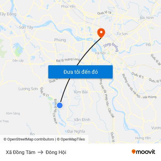 Xã Đồng Tâm to Đông Hội map