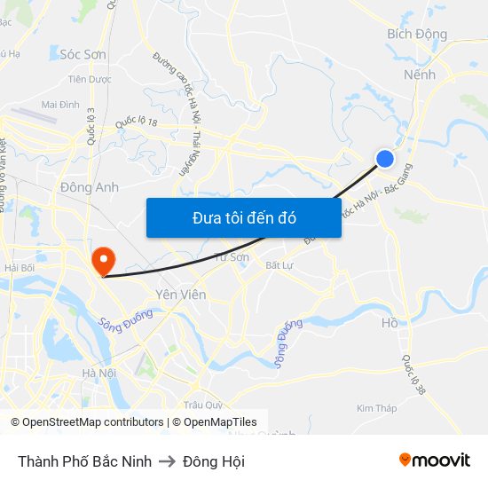 Thành Phố Bắc Ninh to Đông Hội map