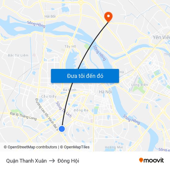 Quận Thanh Xuân to Đông Hội map