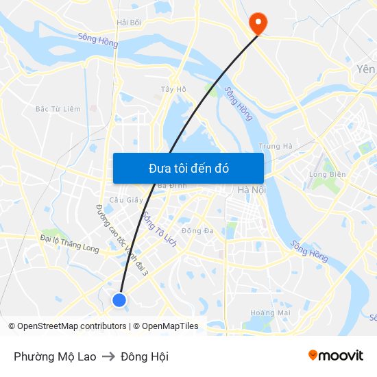 Phường Mộ Lao to Đông Hội map