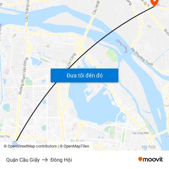 Quận Cầu Giấy to Đông Hội map