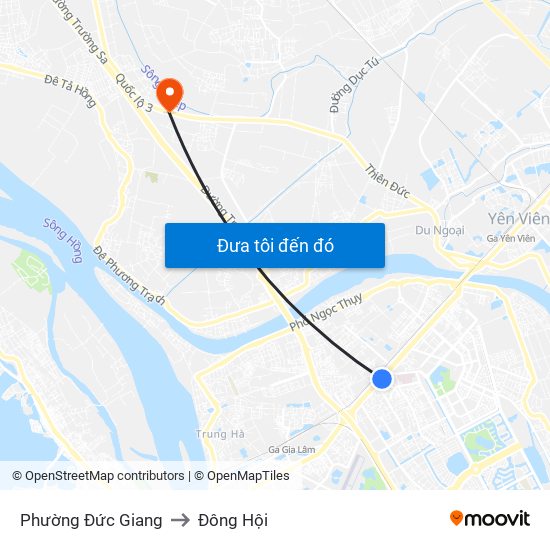 Phường Đức Giang to Đông Hội map