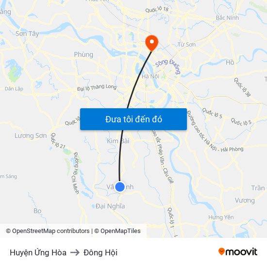 Huyện Ứng Hòa to Đông Hội map