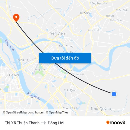 Thị Xã Thuận Thành to Đông Hội map