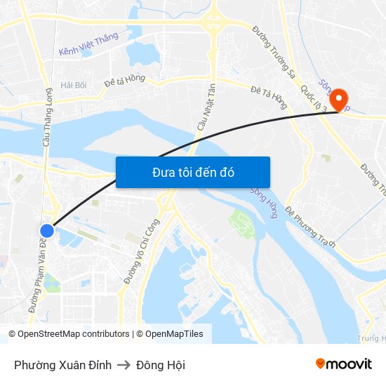 Phường Xuân Đỉnh to Đông Hội map