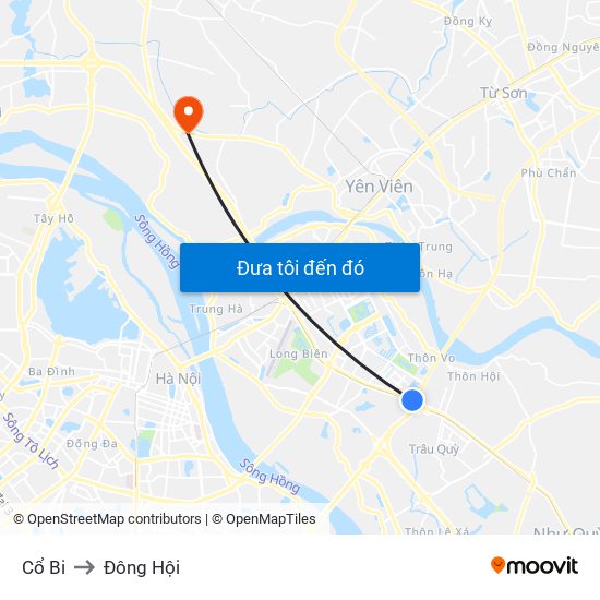 Cổ Bi to Đông Hội map