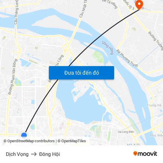 Dịch Vọng to Đông Hội map