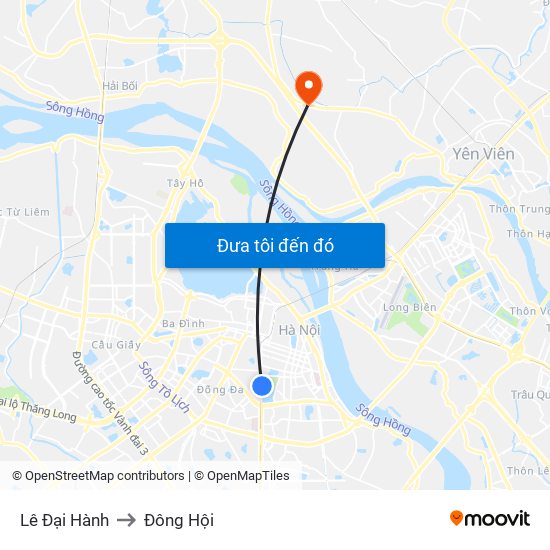 Lê Đại Hành to Đông Hội map