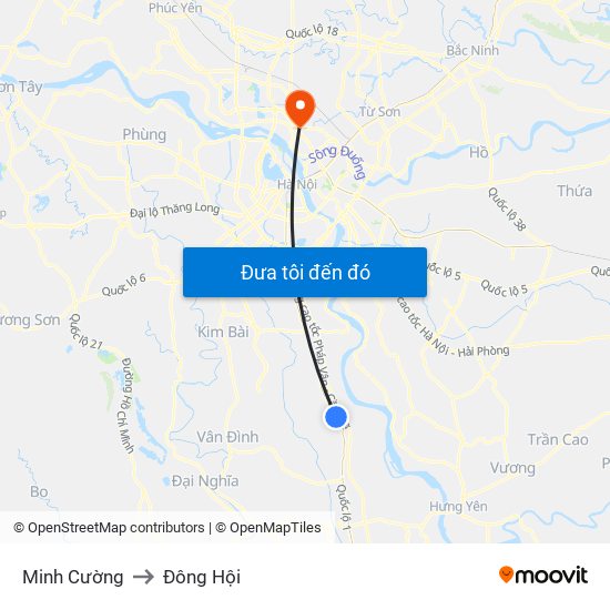 Minh Cường to Đông Hội map