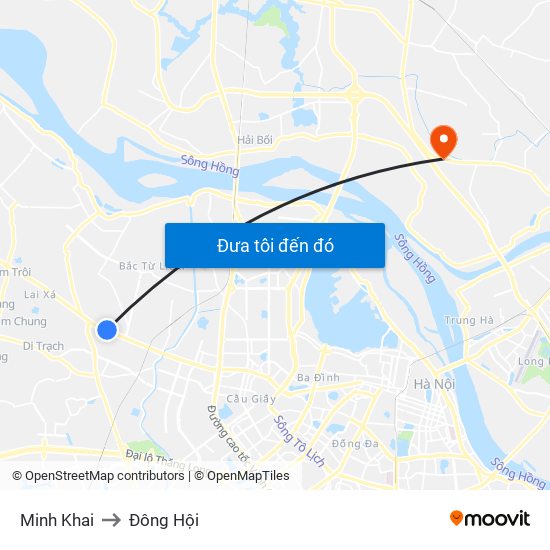 Minh Khai to Đông Hội map