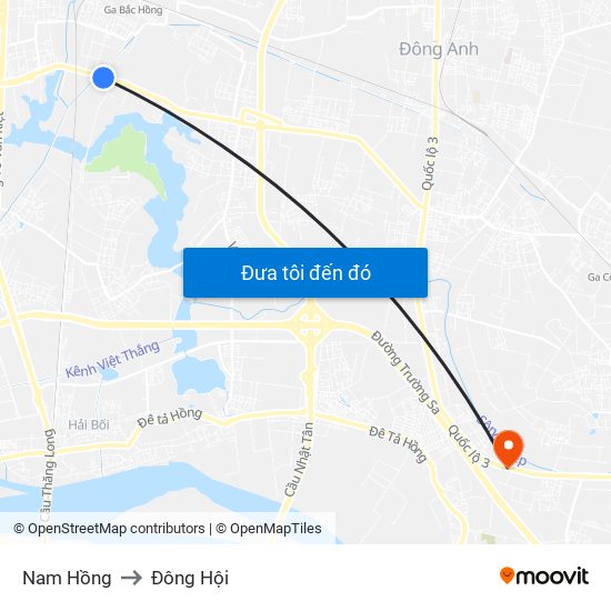 Nam Hồng to Đông Hội map