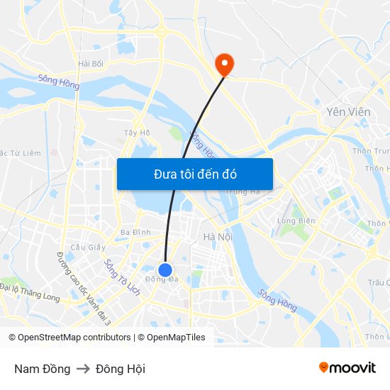 Nam Đồng to Đông Hội map