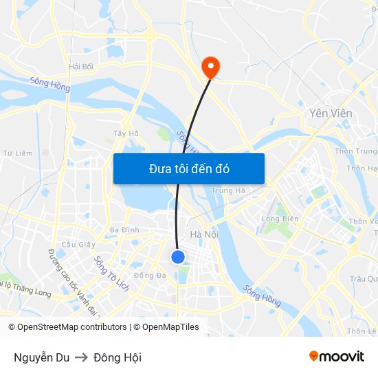 Nguyễn Du to Đông Hội map