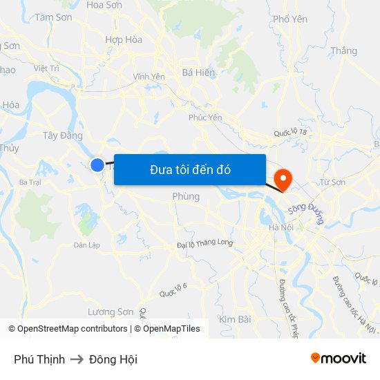 Phú Thịnh to Đông Hội map