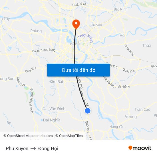 Phú Xuyên to Đông Hội map