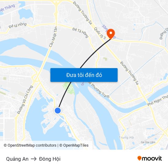 Quảng An to Đông Hội map