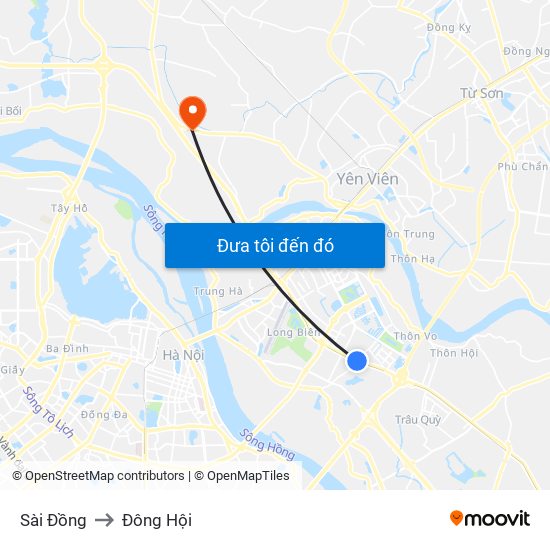 Sài Đồng to Đông Hội map