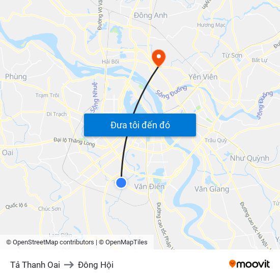 Tả Thanh Oai to Đông Hội map