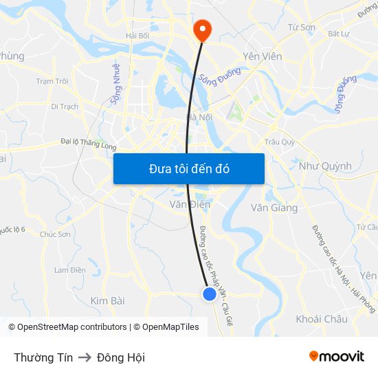 Thường Tín to Đông Hội map