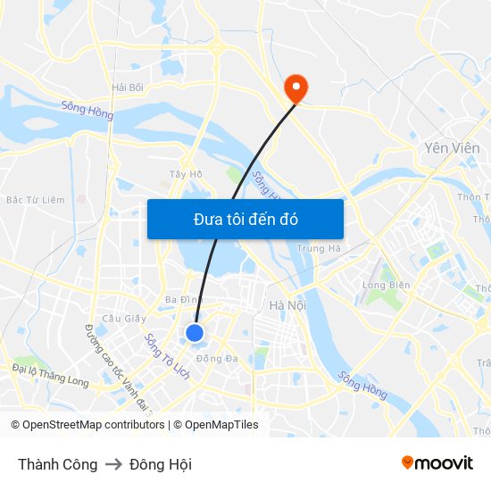 Thành Công to Đông Hội map