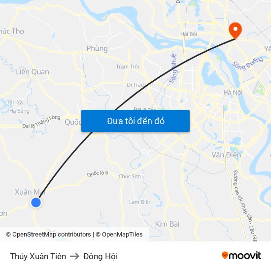 Thủy Xuân Tiên to Đông Hội map