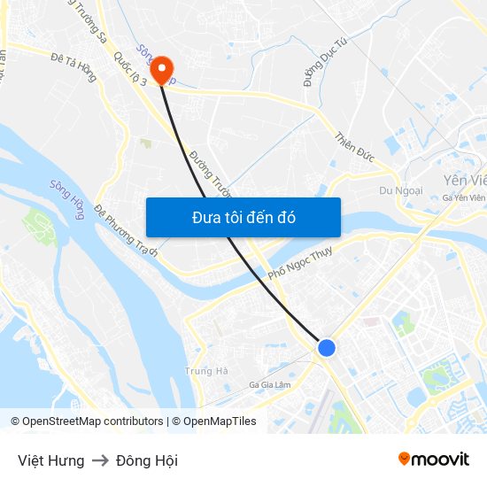 Việt Hưng to Đông Hội map