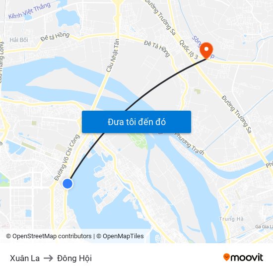 Xuân La to Đông Hội map