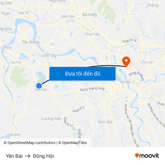 Yên Bài to Đông Hội map