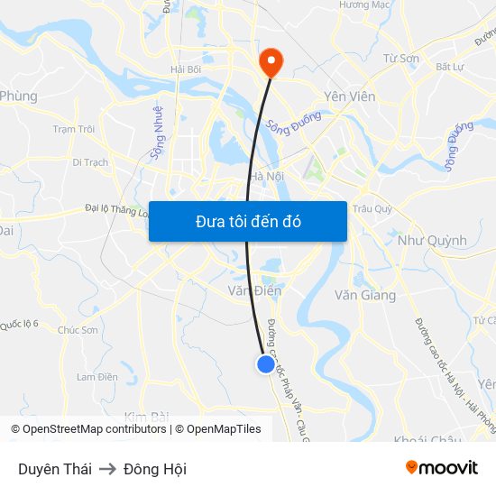 Duyên Thái to Đông Hội map