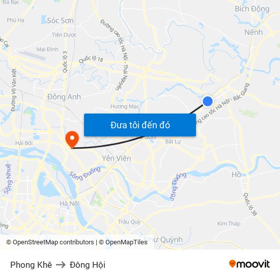 Phong Khê to Đông Hội map