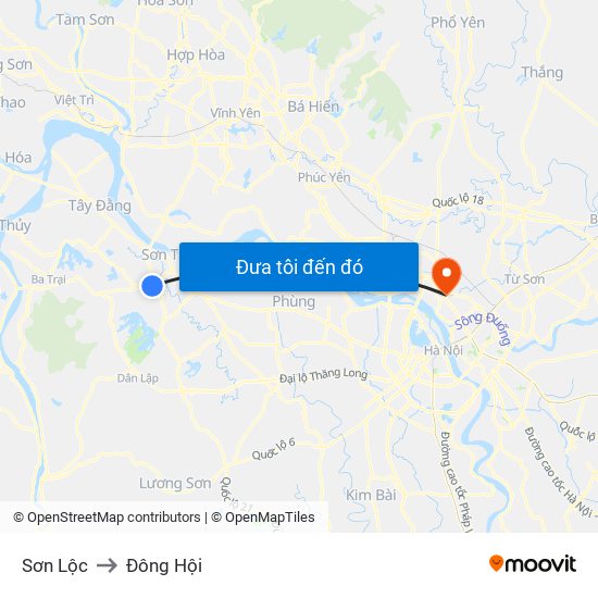 Sơn Lộc to Đông Hội map