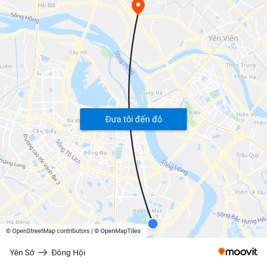 Yên Sở to Đông Hội map