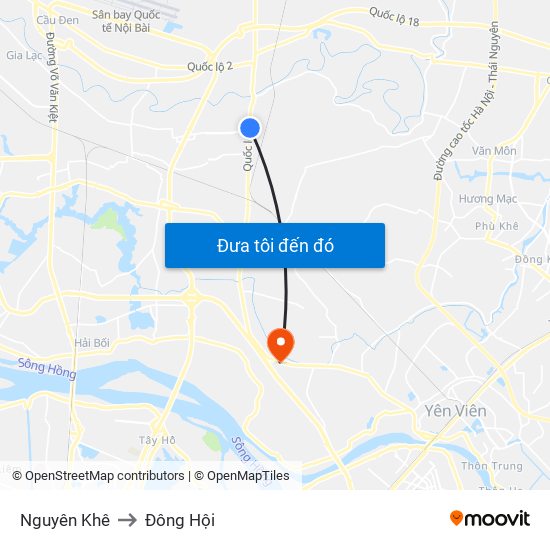 Nguyên Khê to Đông Hội map