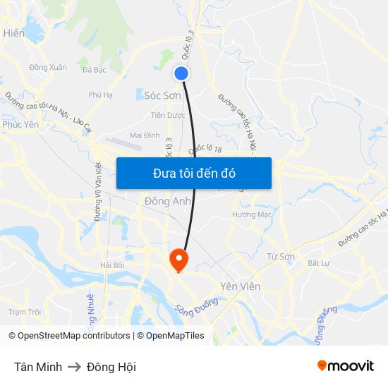 Tân Minh to Đông Hội map