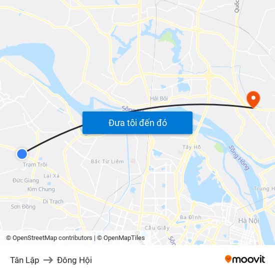 Tân Lập to Đông Hội map