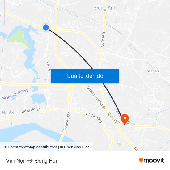 Vân Nội to Đông Hội map