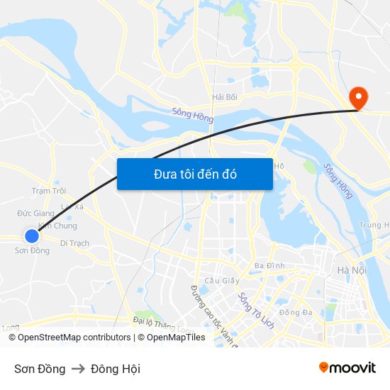 Sơn Đồng to Đông Hội map